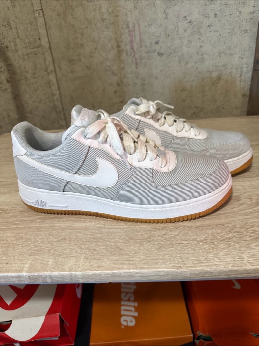 Nike Air Force 1 Low in Light Gray and White with Gum Sole